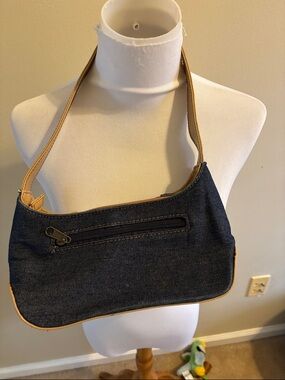Denim Shoulder hobo Bag with Tan Trim